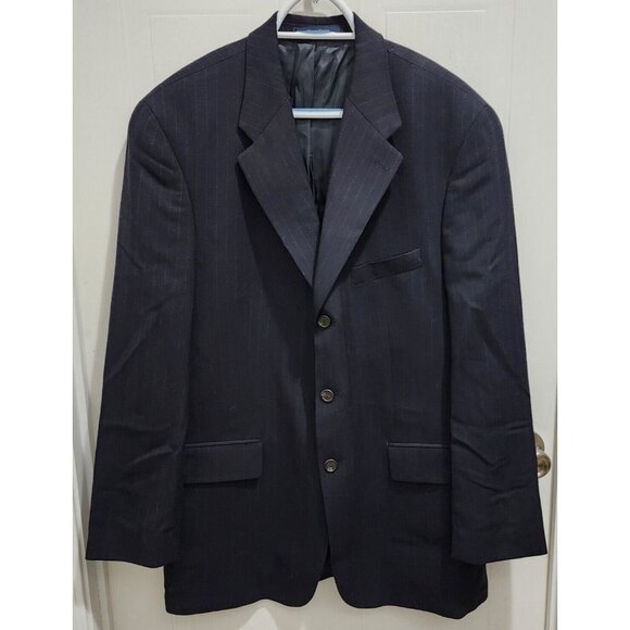 Ralph Lauren Black Striped Three Button Sport Coat Blazer Suit Jacket Size 44L - Picture 1 of 12